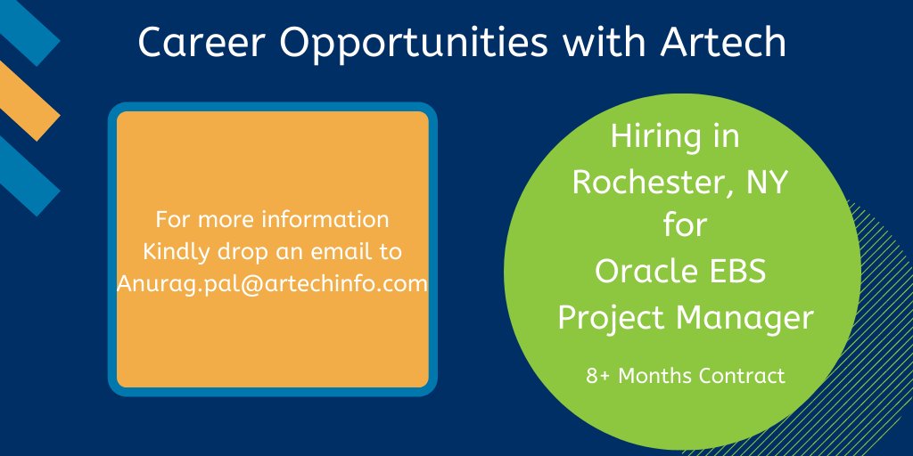 Artech's client is looking for an Oracle EBS R12 Implementation Project Manager with Oracle financials background. Click here and apply directly ow.ly/x3o850zFkQq #Hiring #NYJobs #Artechjobs