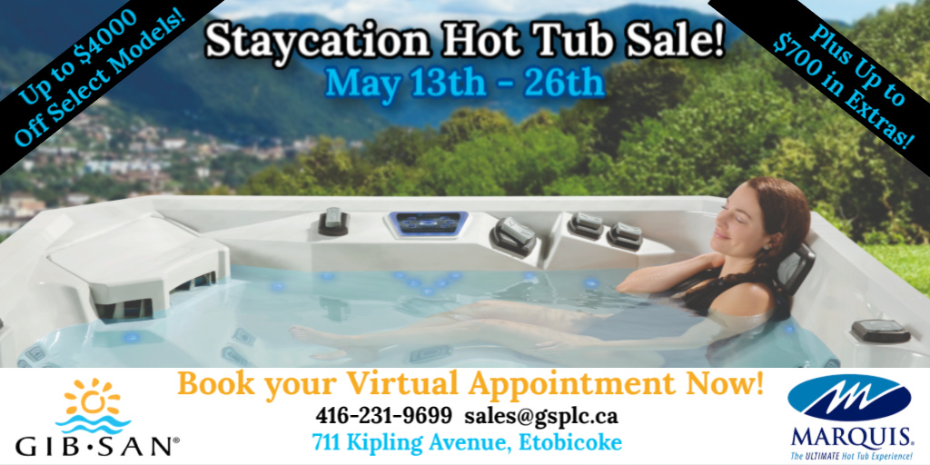 Gib-San's STAYCATION Hot Tub Sale is on NOW! Visit our site at gibsanpools.com to check out all the Marquis models... there is one for every lifestyle &amp; budget! Up to $4000 OFF select models💦