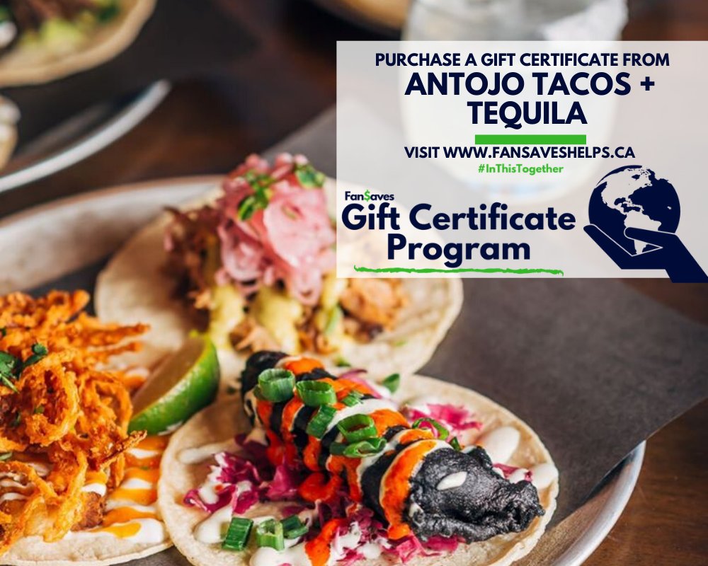 One more! Pleased to bring on <a href="/AntojoTacos/">ANTOJO Tacos+Tequila</a> to the <a href="/fan_saves/">FanSaves</a> Helps Gift Certificate program! #FriendsHelpingFriends fansaveshelps.ca/collections/sp…
