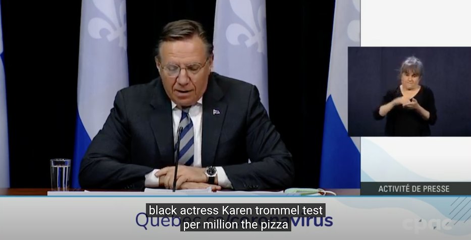 fagstein's tweet image. François Legault on the testing situation, according to YouTube’s automatic captioning