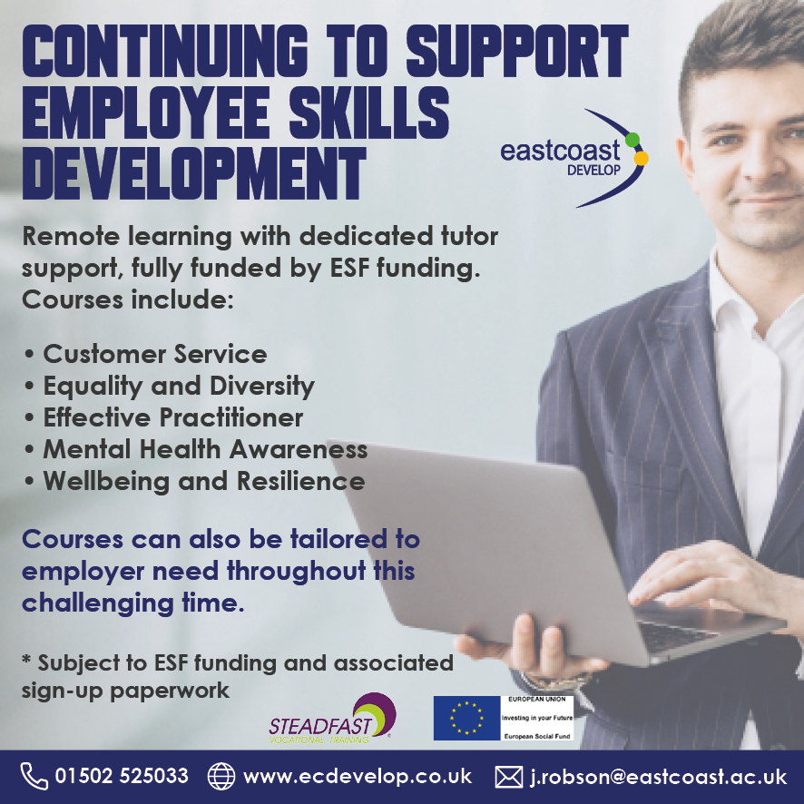 EC_Develop's tweet image. Continue to support your employees' skills development with our range of remote learning courses, which can be tailored to suit individual business needs during this difficult period.

For further information please email Jo Robson on j.robson@eastcoast.ac.uk