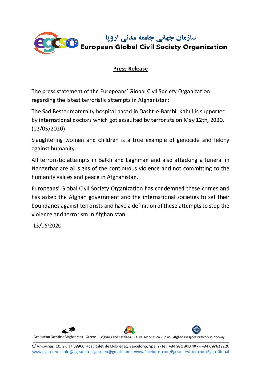 EgcsoGlobal's tweet photo. The press statement of the Europeans’ Global Civil Society Organization regarding the latest terroristic attempts in Afghanistan...
#KilledMothersWithBabies
#StopKillingHazaras
#StopGenocide
#StopGenocideInAfghanistan
#StopKillingPeople
#Press_Release
#EGCSO https://t.co/h36WT5aBLk
