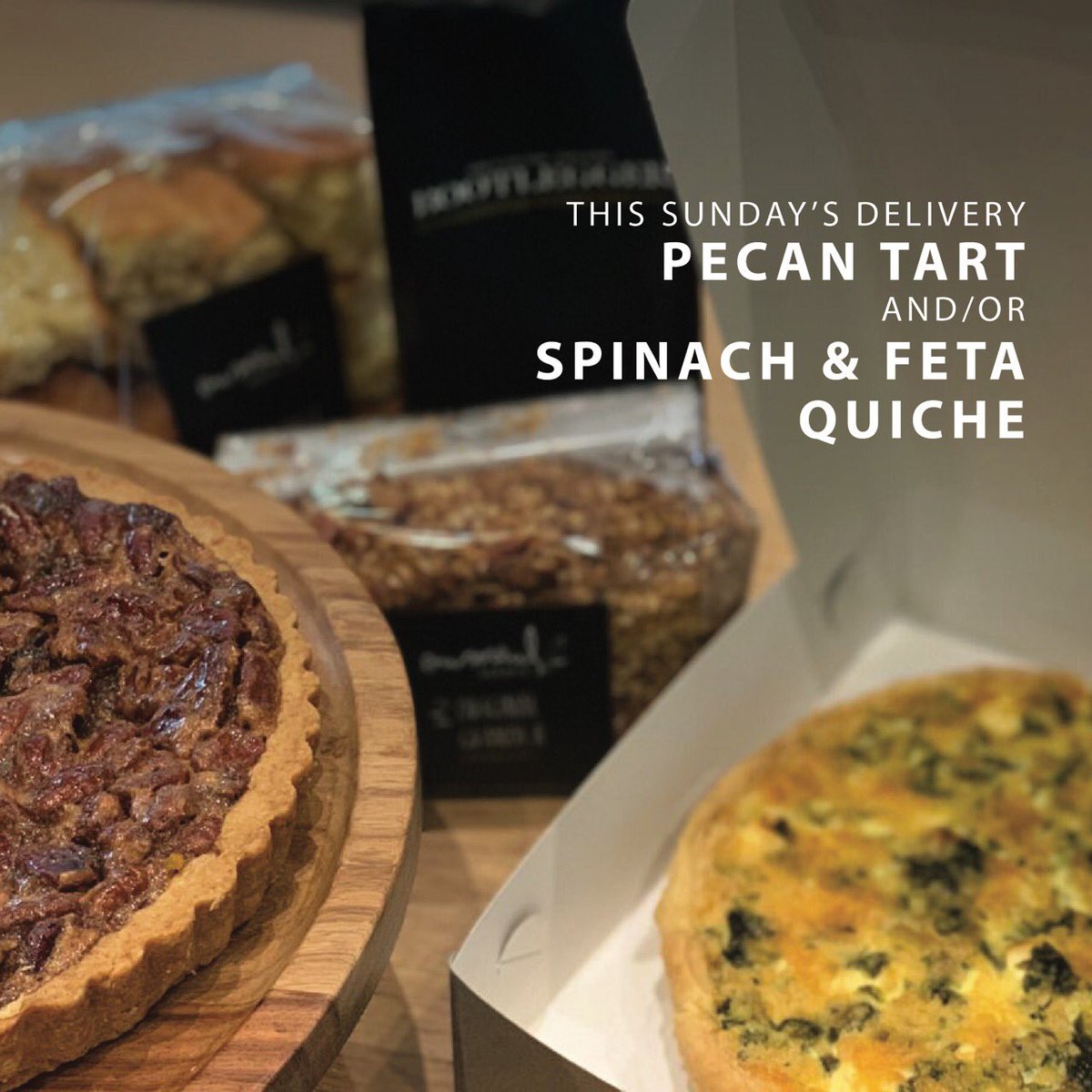 BootleggerCC's tweet photo. Pecan Tart and/or Quiche for R150 each. Order by 17h00 Friday 15 May. Delivery on Sunday.
Please note:
- Cape Town Only
- FREE Delivery
- Minimum orders of R500
- Whatsapp on +27781031781
#bootleggerathome #oumeulbakery https://t.co/4rKcUO9Adh