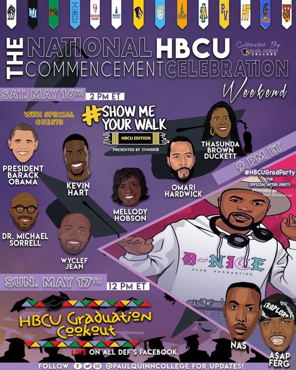 NAFEO is a proud sponsor of the National HBCU Commencement Celebration! Join the festivities. Let’s celebrate this awesome class of 2020!
#ShowMeYourWalk
#HBCUGradParty
#HBCUgrad2020
#Graduation2020
#HBCUCookout
#HBCUGradWeekend
 More info here: hbcustudent.chase.com