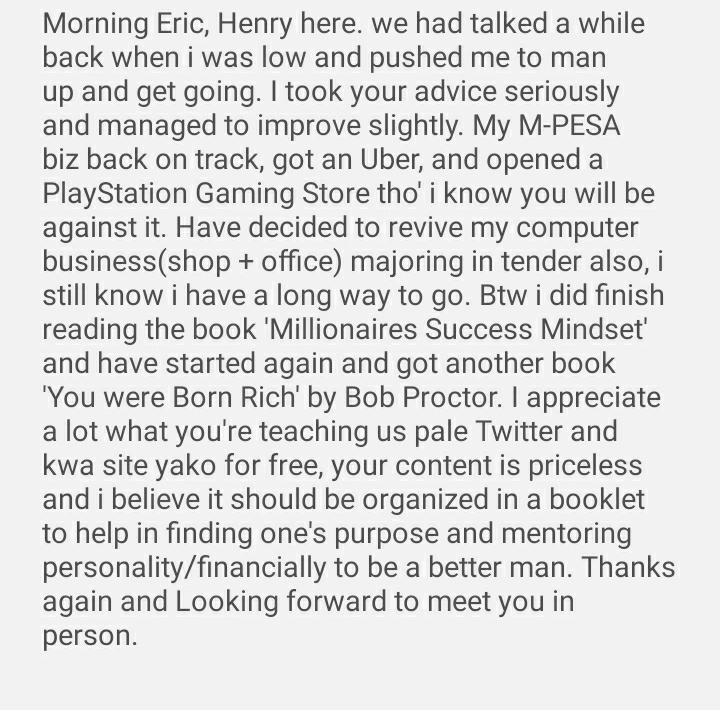 These feedback from one of my followers has really inspired me. I remember when we first talked, this man was at the verge of collapse and degradation. He was lost and stranded. I am glad he is now getting #BetterTogether Congrats man! 👍