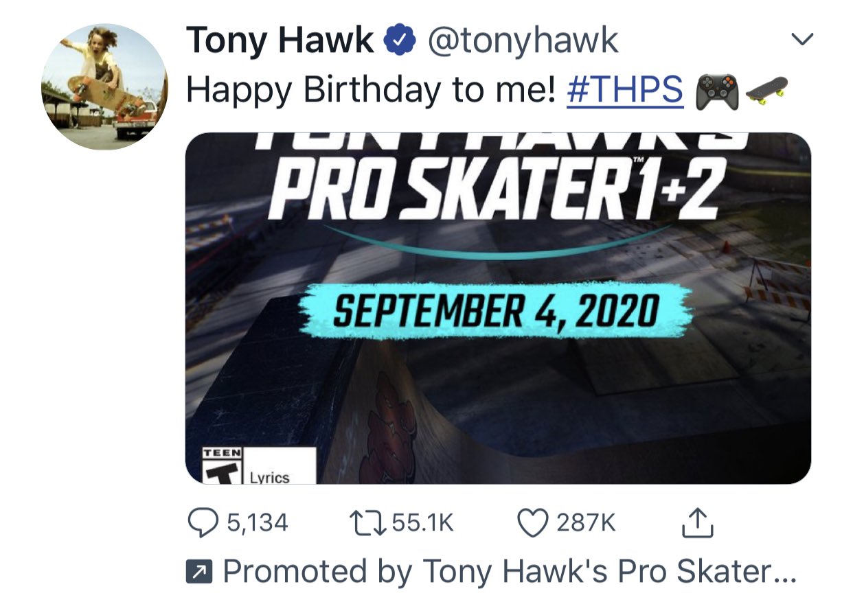  you didn t know it you were just wishing happy bday to tony hawk ! 