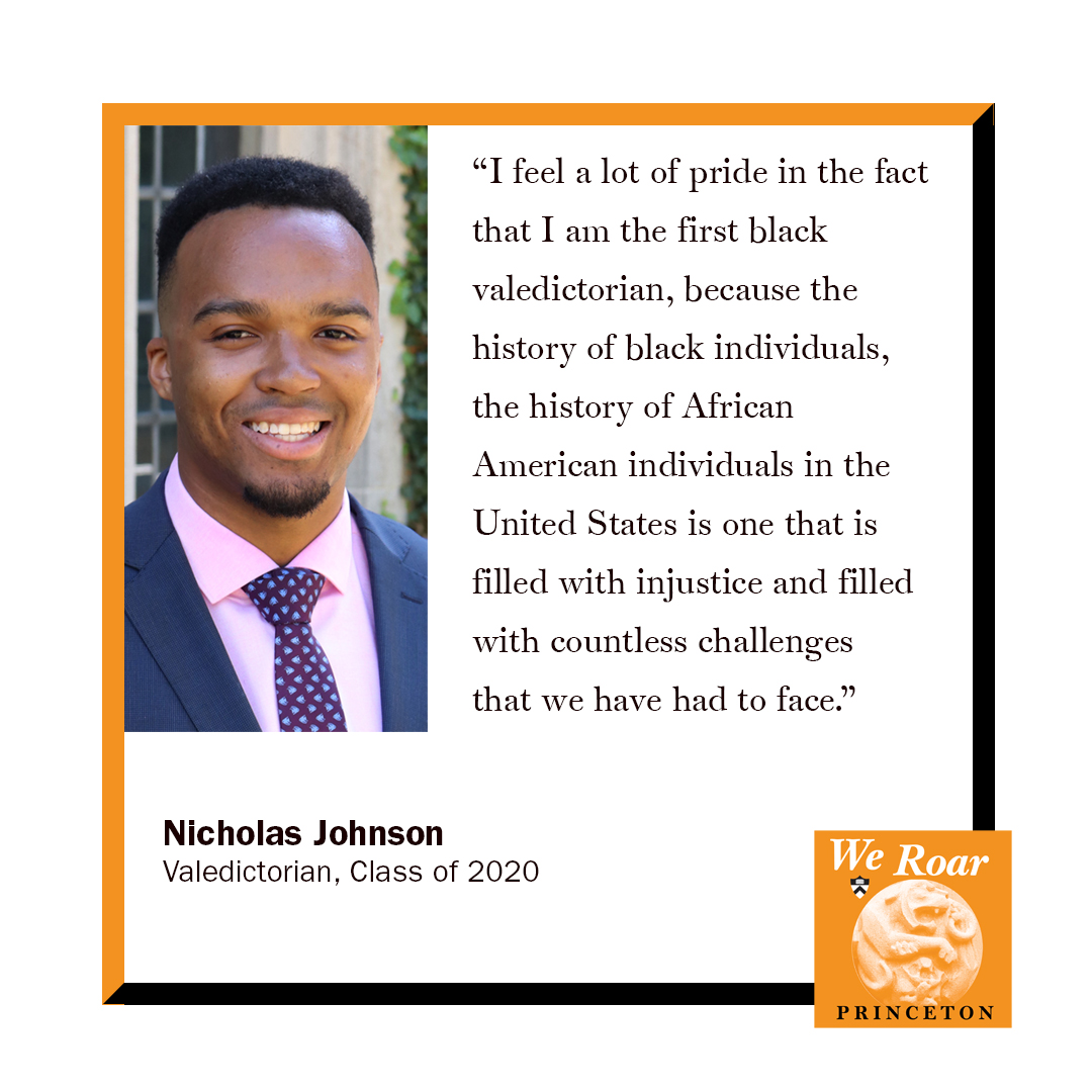 Princeton's tweet photo. Reflecting on becoming the first black valedictorian in #PrincetonU history, @NickAGJohnson '20 joins the "We Roar" podcast.

Listen here: https://t.co/rqrnazBRmB https://t.co/CFU8BjhvZq