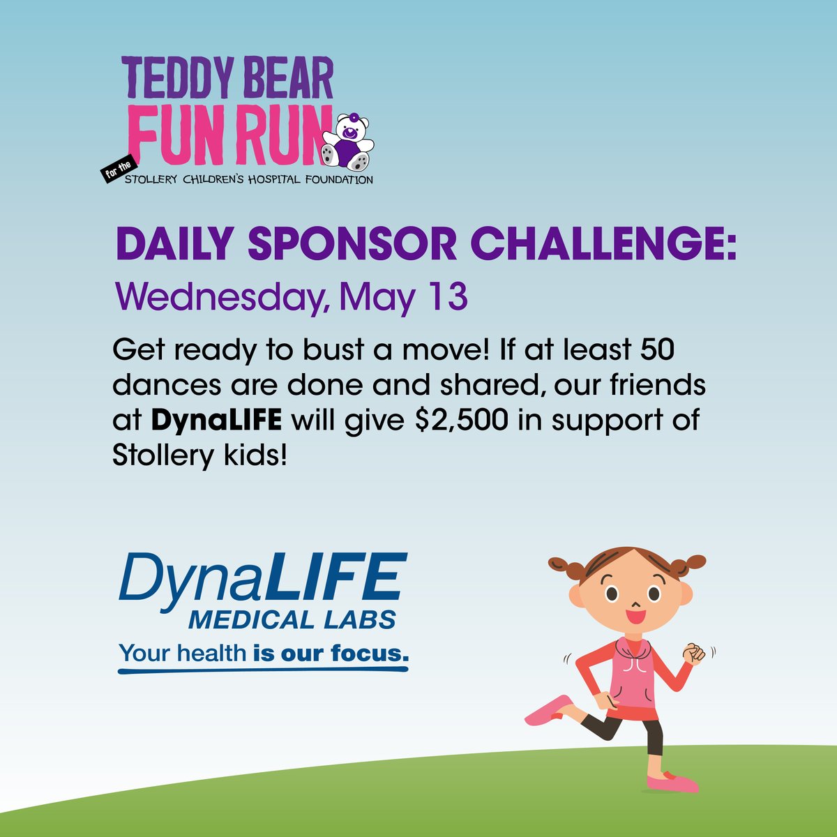 StolleryKids's tweet photo. Join the @dynaLIFE dance party! To complete today's #TeddyBearFunRun daily challenge we need to see at least 50 dances done. Share your video and help us support #stollerykids and register to the FREE FUNdraiser today: https://t.co/50bJSgGpTs. #AB #yeg #yegevents https://t.co/kOehwUGE74