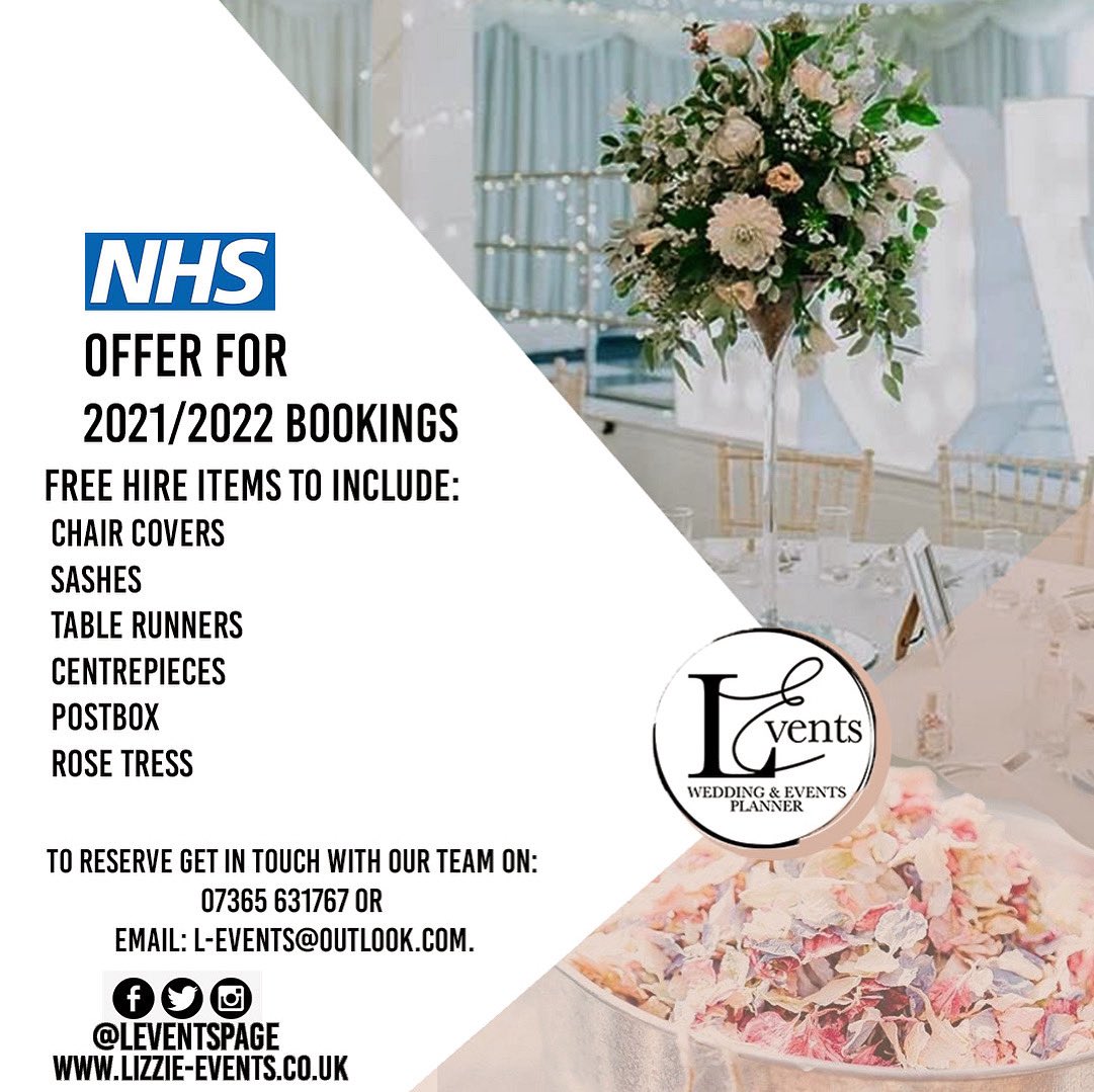 LEventsPage's tweet photo. A BIG thank you to our NHS and Key Workers 👏👏👏 book your 2021/2022 offer now! ⭐️ 
.
#thankyounhs #thankyoukeyworkers #events #bookings #nhsheroes #levents #venuedecoration  #venuedecor #venuestylist https://t.co/KO8zFiWz37
