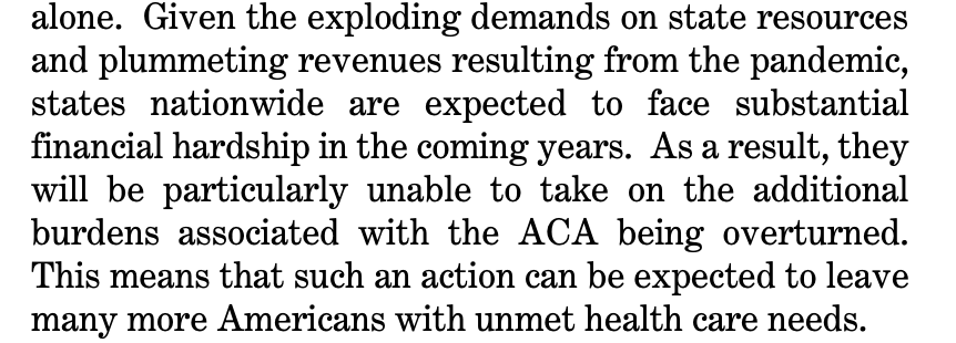This brief from a bipartisan group of economists focuses on how an ACA invalidation will add to the financial hardships hospitals and states are already facing due to the pandemic  https://www.supremecourt.gov/DocketPDF/19/19-840/143413/20200513124155088_19-840%20tsac%20Bipartisan%20Economic%20Scholars.pdf