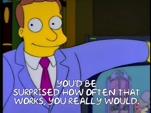 S4E13. Selma's Choice.Selma's quest for a man is good. The visit to Duff Gardens ("we're roaming gangs aren't a problem any more!") is very good. But the best bit is Homer and his sandwich.Some vintage Phil Hartman in here too. 