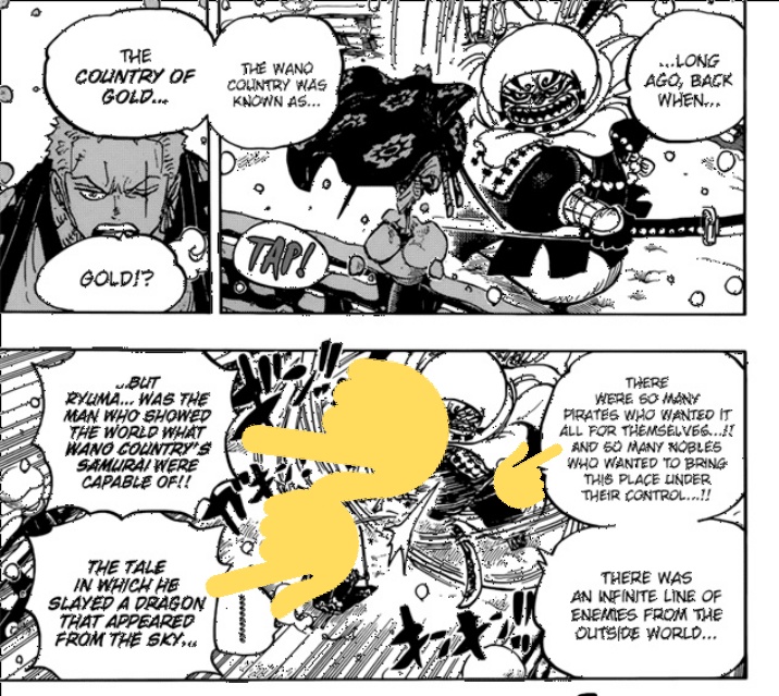 This is where it gets interesting. Wano is an isolated country and Ryuma was said to fight off invaders from the outside world, presumably the World Government and THAT'S when he slayed the dragon, showing the world the power of samurai.