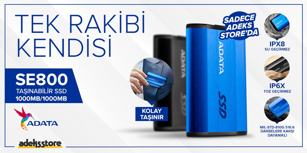Suya toza ve darbelere karşı dayanıklı yapısı ve hızıyla aklınızı başınızdan alacak Adata SE800 Serisi taşınabilir SSD'ler, cok uygun fiyata Sadece AdeksStore'da

#adeksstore #SSD #YüksekPerformans