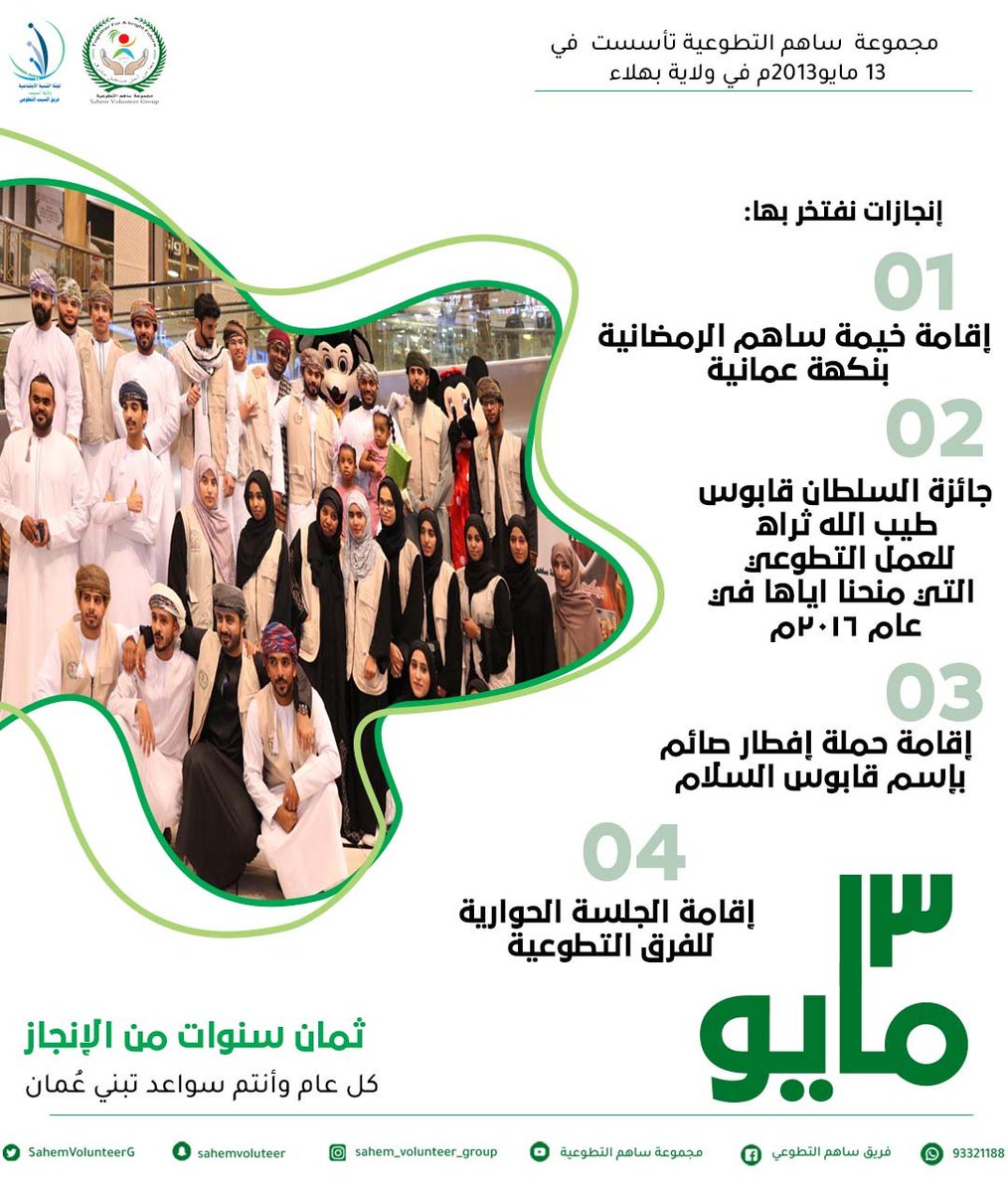 ها نحن اليوم نطفىء عامنا الثامن من تاريخ تأسيس المجموعة وبكل فرح نشعل عامنا التاسع، كل عامٍ وساهم يفخر بكم وبانجازاتكم على مر الأعوام.

كل عام ودربكم بالعطاء لا ينضب
وكل عامٍ وانتم ساهميون.
#درب_العطاء #رمضان #رمضان_مبارك #العطاء_في_رمضان #رمضان_كريم  #مجموعة_ساهم_التطوعية