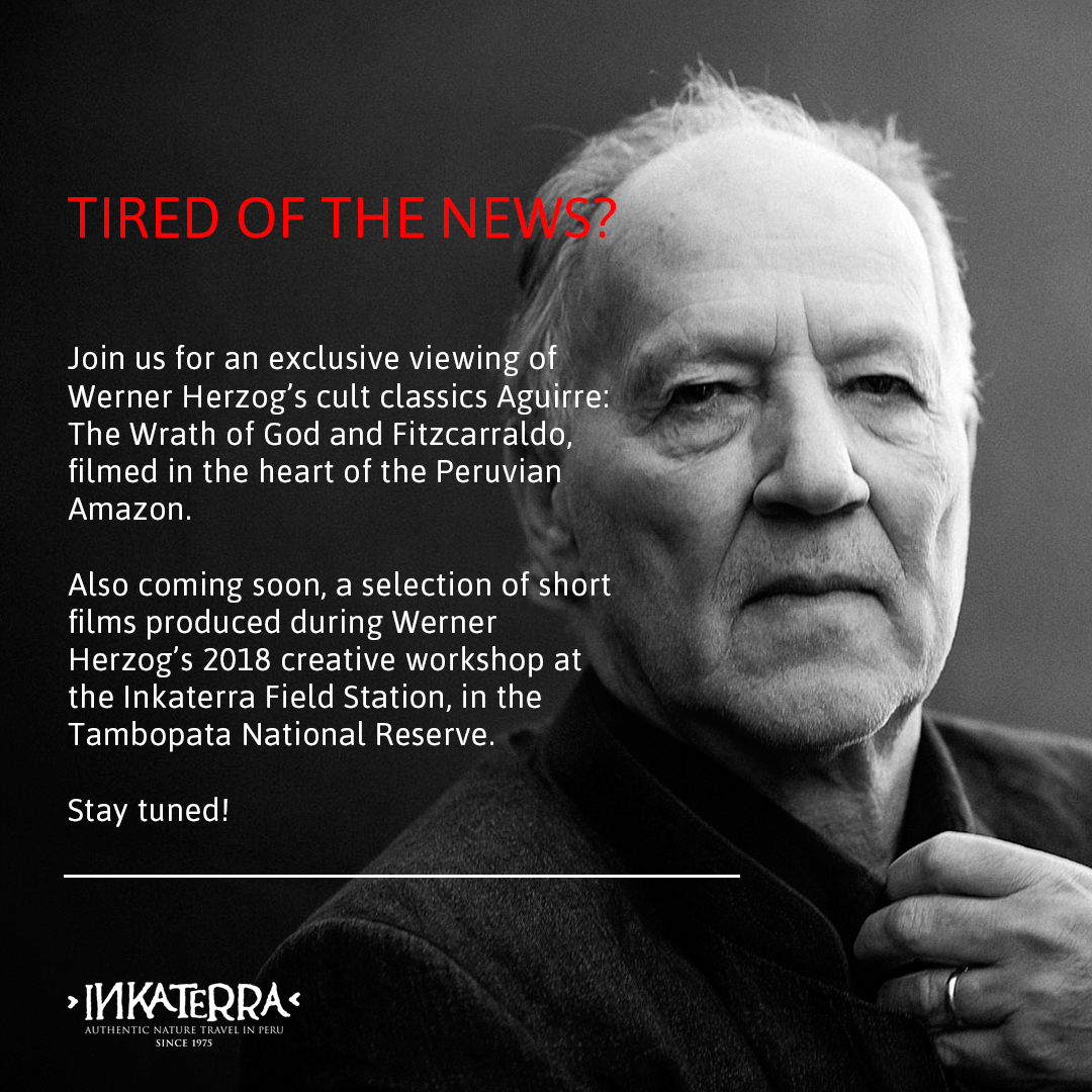 InkaterraHotels's tweet photo. Stay #InspiredByInkaterra and save the date for an exclusive live stream. We will soon share a selection of short feature films presented by Werner Herzog, one of the boldest filmmakers in cinema history. 

Streaming dates to be announced this weekend https://t.co/sQasDVSyQU