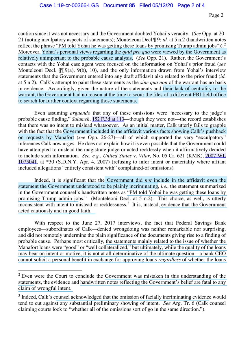 The chance AG Barf may have inappropriately interfered was an over reaching on my partCourt Agreed with Govt that Calk failed:“justify a Franks hearing, the omissions of which he complains must be “necessary to the judge’s probable cause finding.”  https://ecf.nysd.uscourts.gov/doc1/127026880043?caseid=516086