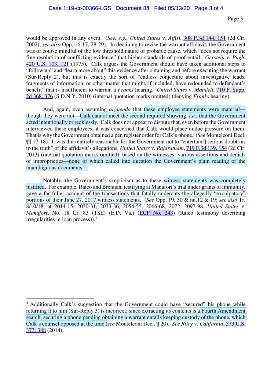 The chance AG Barf may have inappropriately interfered was an over reaching on my partCourt Agreed with Govt that Calk failed:“justify a Franks hearing, the omissions of which he complains must be “necessary to the judge’s probable cause finding.”  https://ecf.nysd.uscourts.gov/doc1/127026880043?caseid=516086