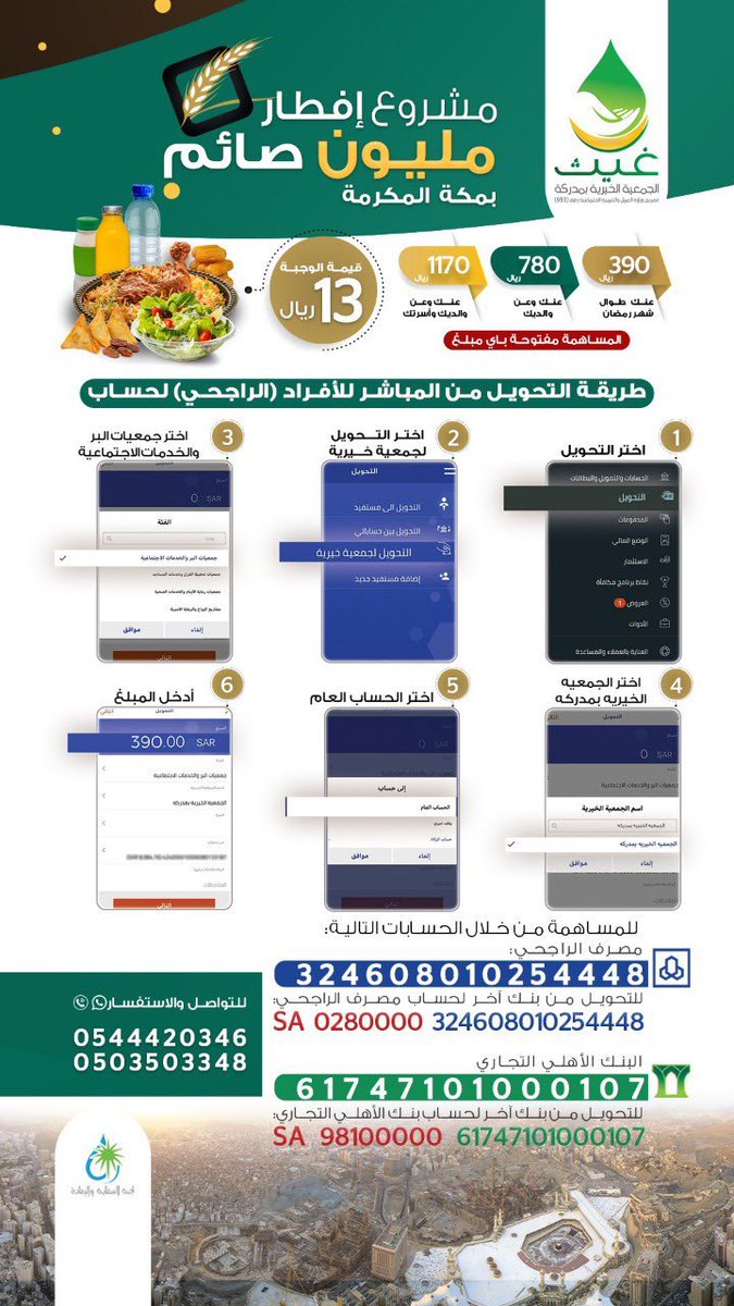 نحن في ليلة وترية إن وافقت هذه الليلة #ليلة_القدر صارت صدقتك فيها خير من الصدقة في ألف شهر فساهم بما تستطيع في مشروع #افطار_مليون_صائم بـ #مكة_المكرمة فهو والله فرصة عظيمة. 
_
📱للتواصل: عبر واتساب👇
wa.me/966544420346

أو اتصال👈0544420346
