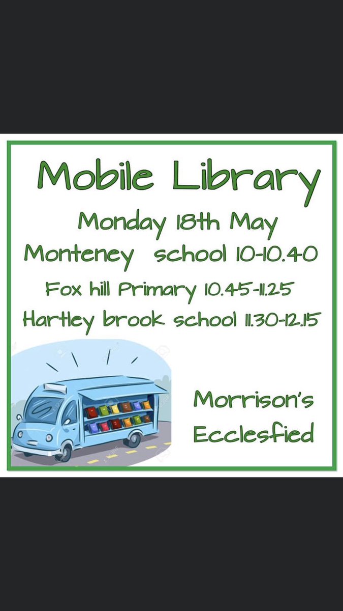 HBMissKemp's tweet photo. Hi everyone! @Morrisons Ecclesfield community champion will be at HB on Monday 18th 11.30-12.15 with their library. You can pop down and take a book absolutely free! @HartleyBrookPri @HBMissMaxey @HBMissSmith1 https://t.co/djcJzBEJIP
