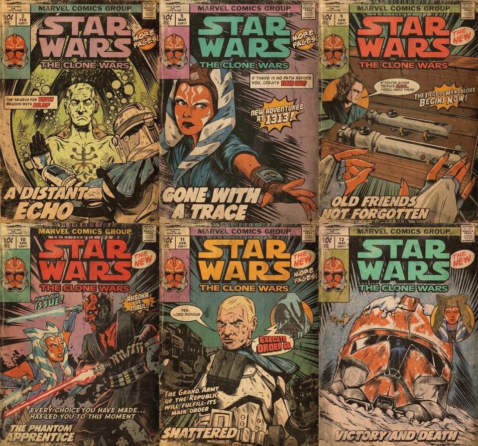 TheSWU's tweet photo. Retro Marvel comics covers for season seven of 'The Clone Wars', created by Dvglzv: https://t.co/XfDeUEP2de #StarWars #TheCloneWars #Comics #Art https://t.co/LthVM2wYFU