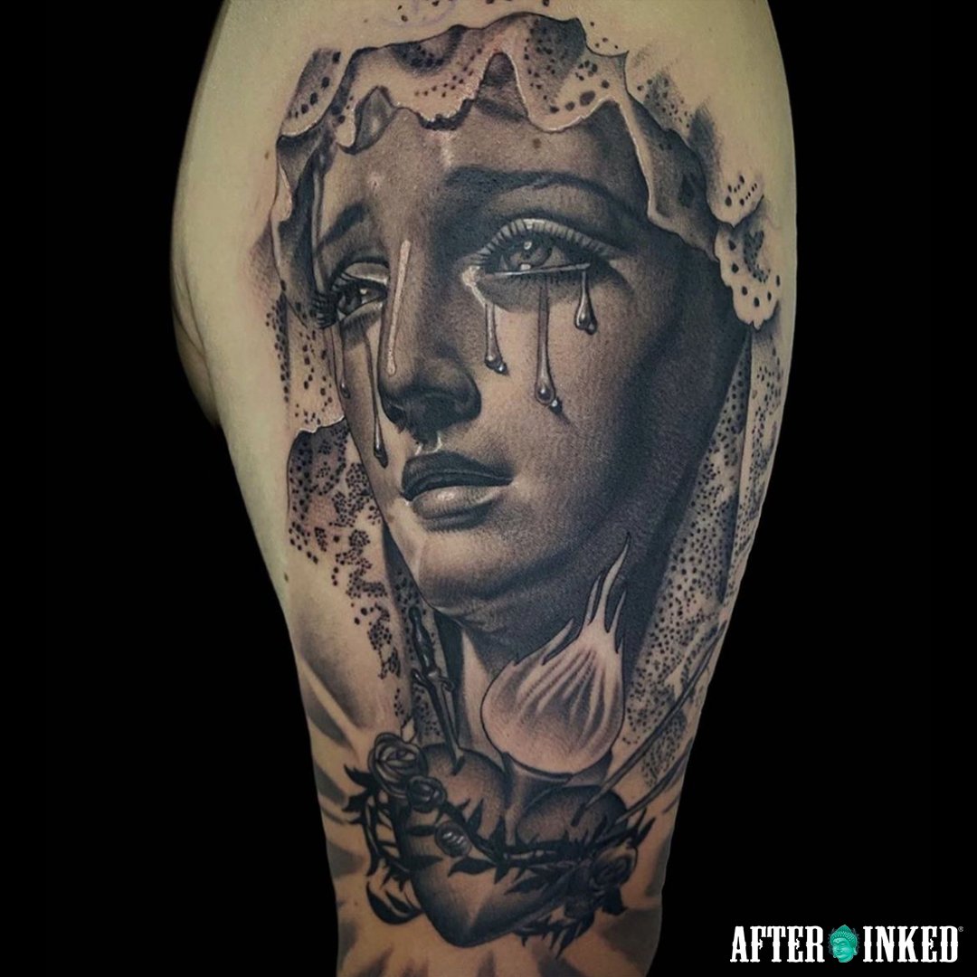AfterInked's tweet photo. #VirginOfFatima #FatimaVirgin #VirginMary #afterinked #proudusers #formulatedforperfection #afterinkedeveryday #tattooaftercare #vegan #catholic #religious #vintage #religiousart #blessedvirginmary #trecechiros_tattooshop #hectorandres_salas #jefer_estigma_ https://t.co/QGnUxvbnXd