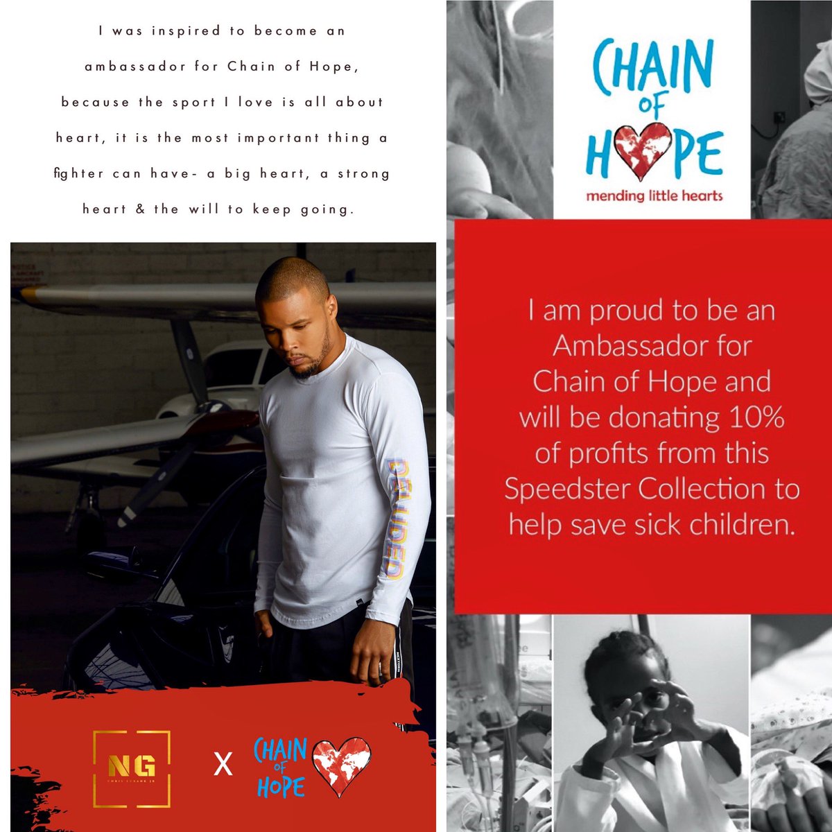 ChainofHopeUK's tweet photo. Our Ambassador @ChrisEubankJr has launched his speedster collection today with 10% profits going towards our work to help treat children suffering from heart disease. You can support by shopping the collection at https://t.co/ZBsEIoIjLT #teamnextgen #chriseubankjr #chainofhope https://t.co/vuc86a6DTe