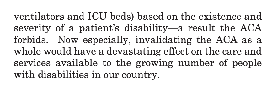 Disability groups raised concerns about discriminatory rationing of care, during the pandemic, if ACA is struck down  https://www.supremecourt.gov/DocketPDF/19/19-840/143383/20200513101643630_19-840%20Amicus%20Brief%20of%20The%20American%20Association%20of%20People%20With%20Disabilities%20et%20al..pdf