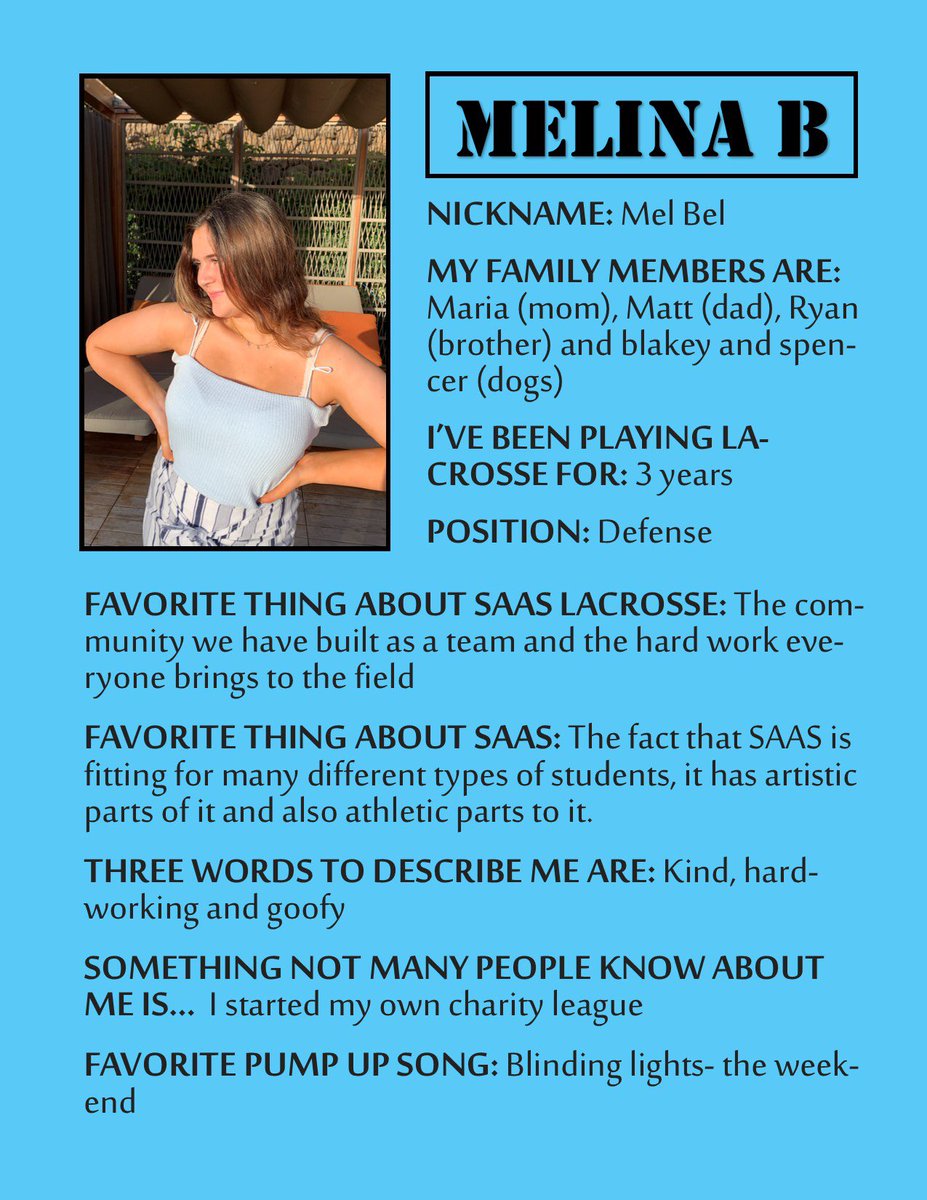 SAAS_GLAX's tweet image. Late tweet 😳😬-Last week’s Feature Friday was soph Melina B! Melina may not have many years of experience but she makes up for it w/pure grit &amp;amp; determination!She sets a standard w/her work ethic but most importantly,her relentless positive attitude!Get to know Melina! #saaslax