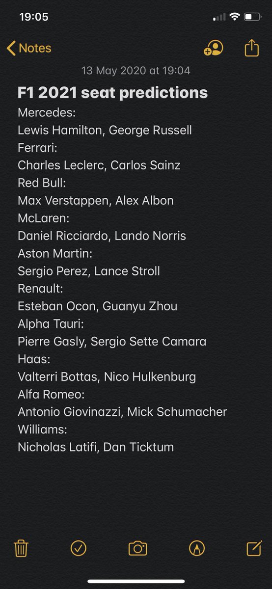 Dan_C1990's tweet photo. Just some predictions. Some confirmed. Some highly likely. Others a little out there. Let’s see shall we? #F12021 #DriverMarket https://t.co/qtlx2nhjRL