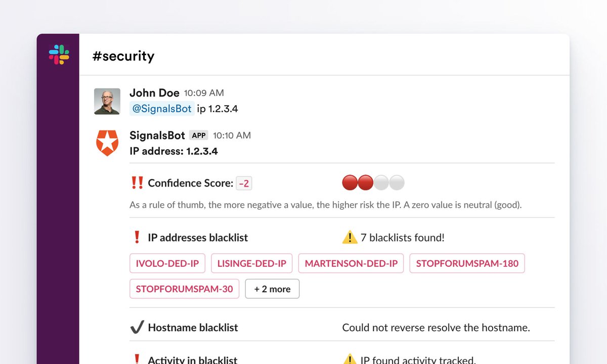auth0's tweet photo. Embed full IP reputation info into your existing @Slackhq workflows with #Signalsbot β https://t.co/b6uPQvgoXg. https://t.co/tF6XvLcSI6
