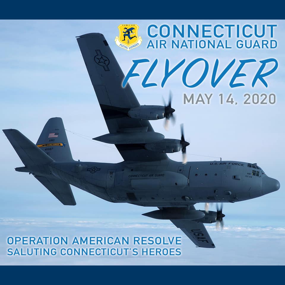 The 103rd Airlift Wing's  #FlyingYankees have scheduled a salute to Connecticut health care workers tomorrow, May 14th with C-130H Hercules aircraft conducting flyovers of hospitals and healthcare facilities throughout the state as part of Operation American Resolve.