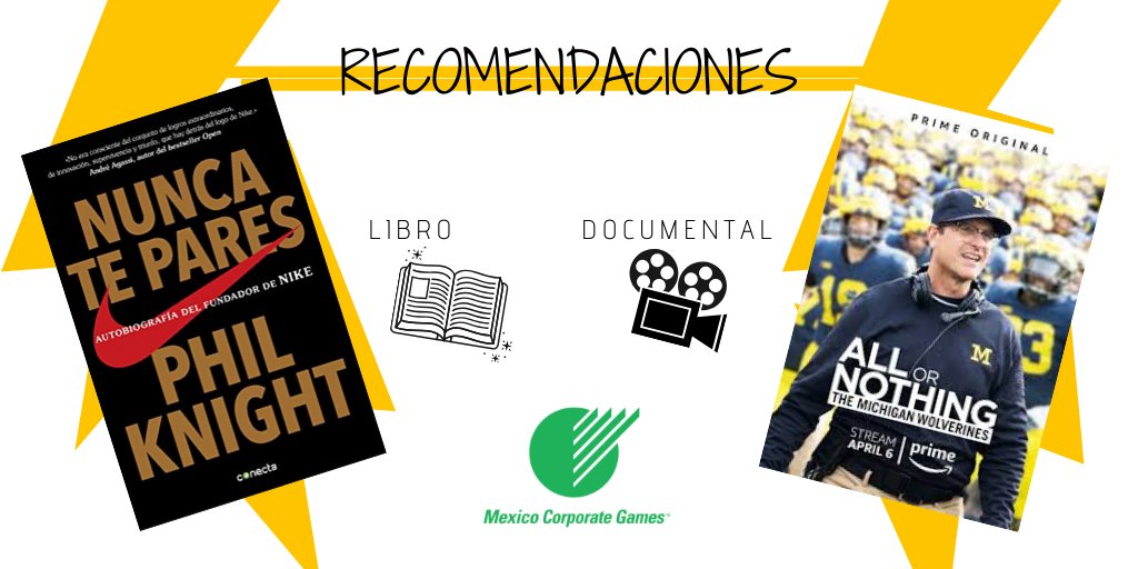 CorpGamesMexico's tweet photo. Miércoles de Entretenimiento

Aquí te dejamos unas recomendaciones, un libro y un documental que inspirarán diferentes valores y virtudes a través del deporte. https://t.co/Itt4kbxR8R