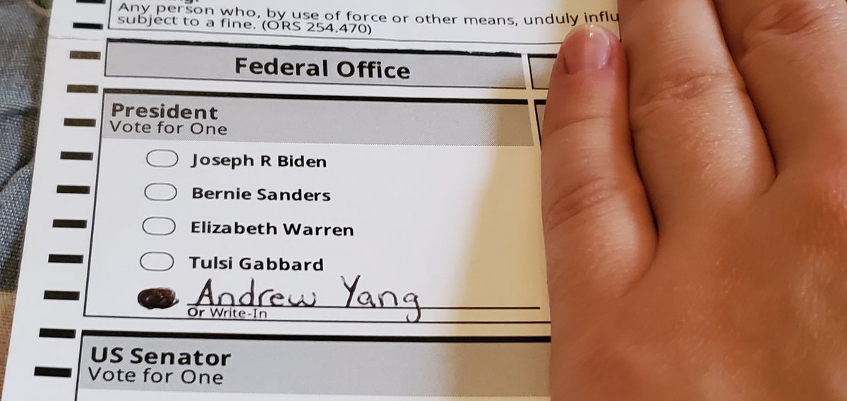 dustandamemory's tweet photo. Yay, #IVoted today! I'm proud to support @HeidiBriones &amp; @AndrewYang! (I did vote for the other people/measures, I just don't want to show my whole ballot. 😂) Go out- to the mailbox- &amp; vote!
#WriteInAndrewYang #HeidiForOregon #UBI #YangGang #vote #VoteByMail #StillVotingYang https://t.co/rJwfZFw5TW