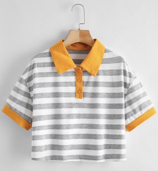 striped polo crop tops- https://m.shein.com/us/Striped-Contrast-Panel-Crop-Polo-Tee-p-1135922-cat-1738.html?url_from=adplaswtee01200420389XL&gclid=EAIaIQobChMIp5KI84ut6QIVRfzjBx14hwAtEAQYBSABEgI7PPD_BwE&ref=us&rep=dir&ret=mus- https://us.romwe.com/Striped-Crop-Polo-Tee-p-540470-cat-669.html- https://www.urbanoutfitters.com/shop/uo-jefferson-cropped-rugby-shirt?inventoryCountry=US&color=040&size=L&gclid=EAIaIQobChMIp5KI84ut6QIVRfzjBx14hwAtEAQYFCABEgI1rfD_BwE&gclsrc=aw.ds- https://m.romwe.com/us/Black-And-White-Chunky-Striped-Polo-Shirt-p-505669-cat-669.html?url_from=usplaswtee01191011723L&gclid=EAIaIQobChMIhq3pho2t6QIVErbICh3avQ9uEAQYCiABEgKjUfD_BwE&ref=us&rep=dir&ret=mus