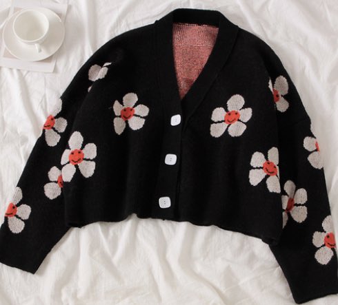 cardigans - https://www.storenvy.com/products/13863171-cropped-daisy-cardigan-4-colors/v/33610260- https://www.urbanoutfitters.com/shop/uo-fuzzy-cheetah-print-cardigan?category=SEARCHRESULTS&color=038&searchparams=page%3D2%26q%3Dsweater&type=REGULAR&quantity=1- https://www.urbanoutfitters.com/shop/uo-textured-cardigan?category=SEARCHRESULTS&color=012&searchparams=q%3Dcardigan&type=REGULAR&quantity=1- https://www.urbanoutfitters.com/shop/tach-clothing-floral-knit-cardigan?category=SEARCHRESULTS&color=011&searchparams=q%3Dsweater&type=REGULAR&quantity=1