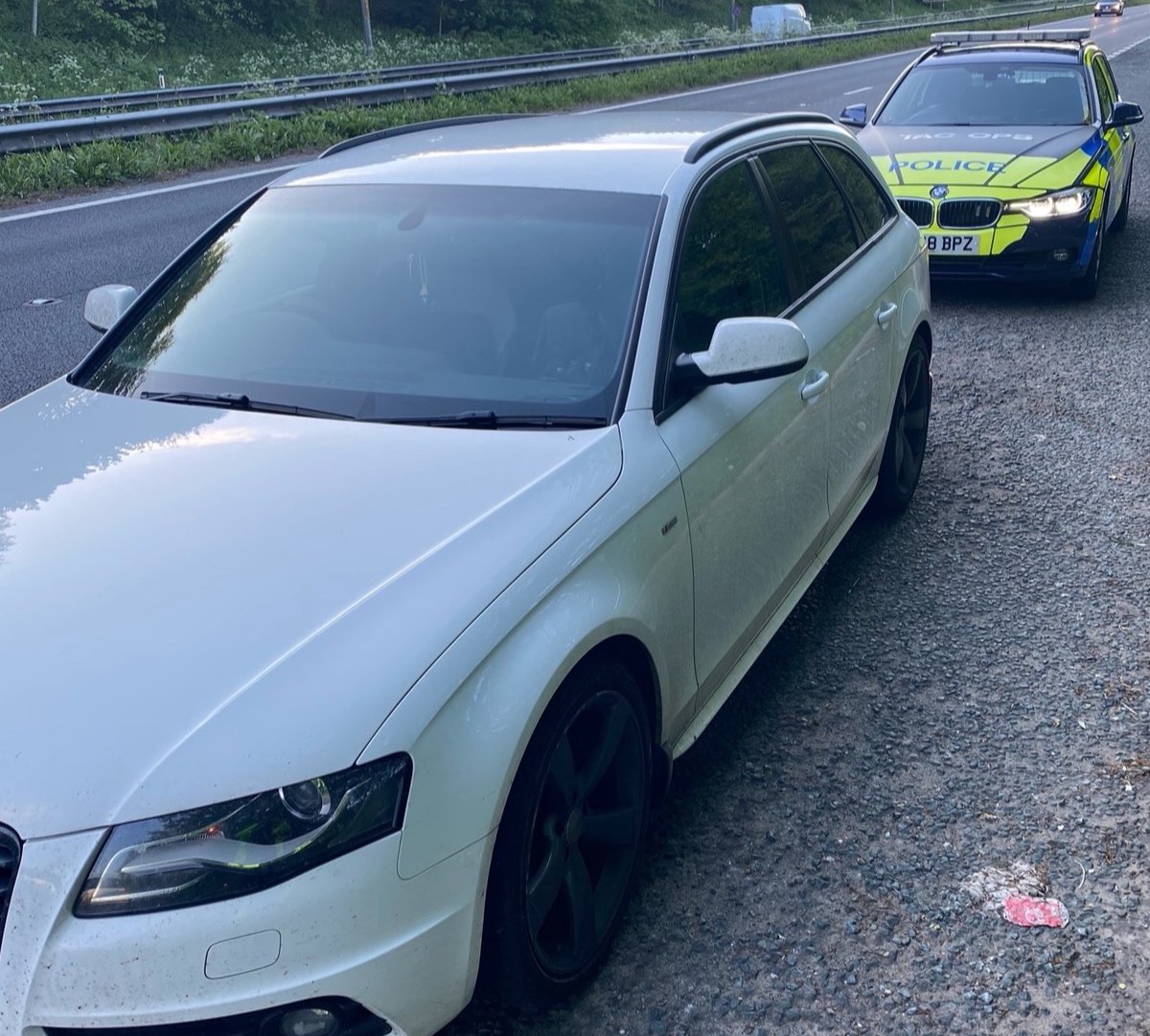 LancsRoadPolice's tweet photo. This Audi was stopped by #HO77 on the A56 showing to hold no insurance. The insurance company confirmed the policy was cancelled in January 2020 due to non payment. Numerous letters and emails sent along with letters from Lancs police! Seized & reported! @DriveInsured #T2TacOps https://t.co/ekHorSzXRh