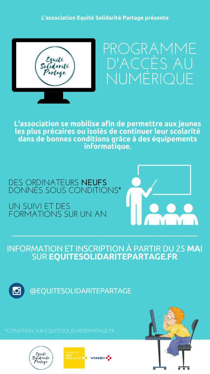 eqsopa's tweet photo. L’association lance son programme d’accès au numérique afin de permettre aux jeunes les plus précaires ou isolés de continuer leur scolarité dans de bonnes conditions en leur fournissant le matériel informatique NEUF et GRATUIT.⁣⁣⁣
⁣⁣ https://t.co/CLA1pxqUhF