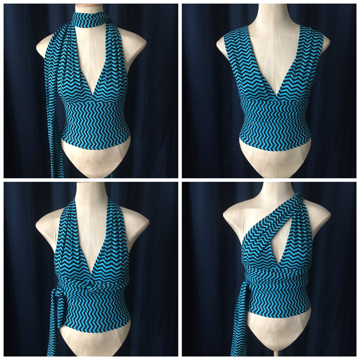 toFREEyourSTYLE's tweet photo. Not that into floral print? How about fun #chevron stripes? This fabric available in teal/black, royal/black, white/navy.
Custom size/style/length: tops, dresses, & skirts/pants.
Contact me if interested.
#infinitydress #zerowastefashion #slowfashion #bikinitop #summertop https://t.co/BoZE8XhKMF