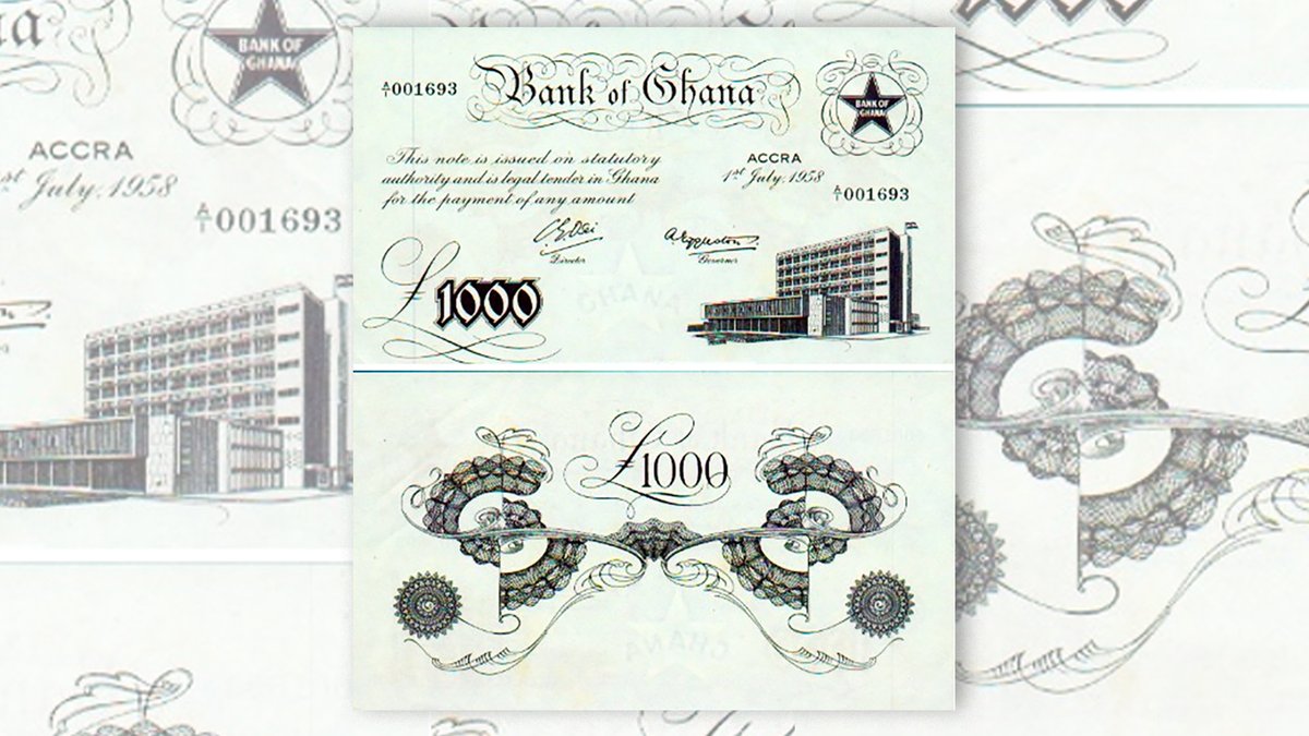 Accra_Archive's tweet photo. From 1958 to 1965, the national currency of #Ghana was called the ‘Ghanaian Pound’. 

1 Ghanaian Pound was worth about 3 US dollars, and was equal in value to the pound sterling. 

See more: https://t.co/cBDJRu9b1B https://t.co/SvdDtRIyDJ
