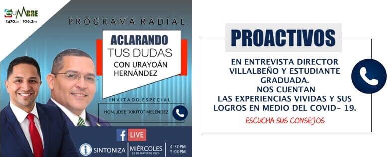 ℹ️Hoy, #Sintoniza Cumbre 1470AM | 106.3FM o conéctate vía FacebookLive. 
Seguimos informando y aclarando tus dudas, tendremos de invitados a el Representante José "Kikito" Meléndez y nuestro Senador Dr. Carlos Rodríguez Mateo.   Entre otros...
Te esperamos 4:30pm- 5:00pm.