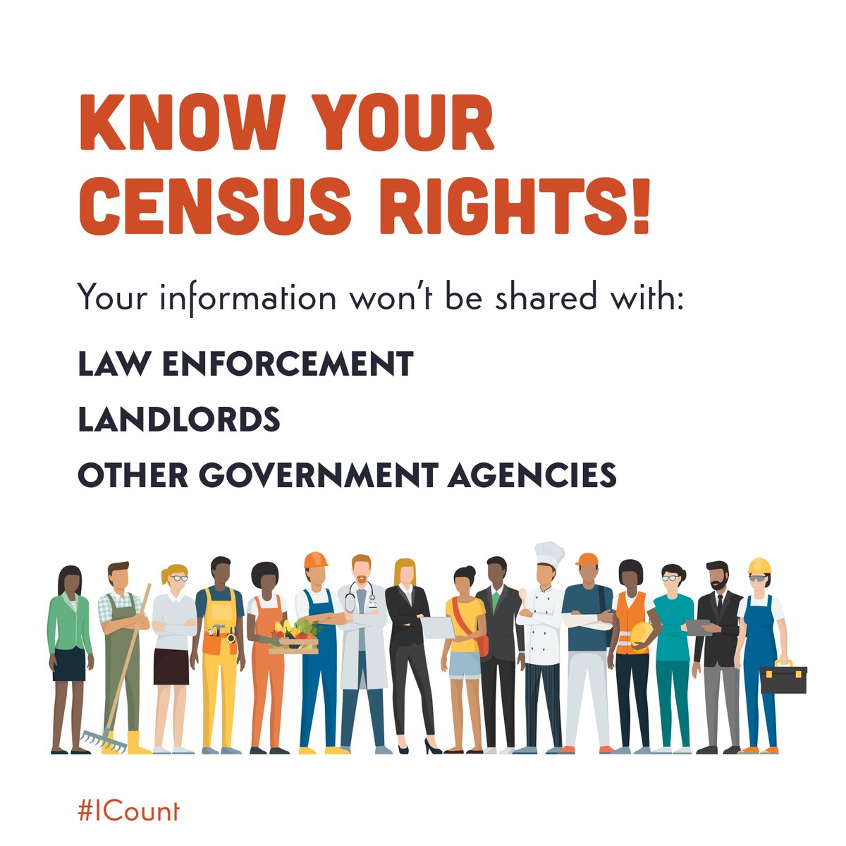 ButteCounts2020's tweet photo. Answers to the #2020Census CANNOT be shared with: –Law enforcement –Landlords –Other government agencies Your answers are protected and secured by law. Visit https://t.co/EV40vSiA9n for more info. #CaliforniaForAll #ICount https://t.co/VEqBLJvuIq