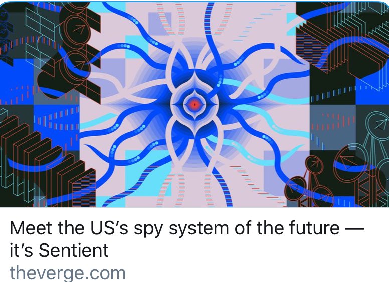 Sentient National Reconnaissance Office Spy Satellites & Artificial Intelligence: US Spy System of the Future“Data Driven Brain”“BlackSky takes data from 25 satellites, more than 40,000 news sources, 100 million mobile devices, 70,000 ships & planes.. https://www.theverge.com/2019/7/31/20746926/sentient-national-reconnaissance-office-spy-satellites-artificial-intelligence-ai  https://twitter.com/dmills3710/status/1260408195354329088