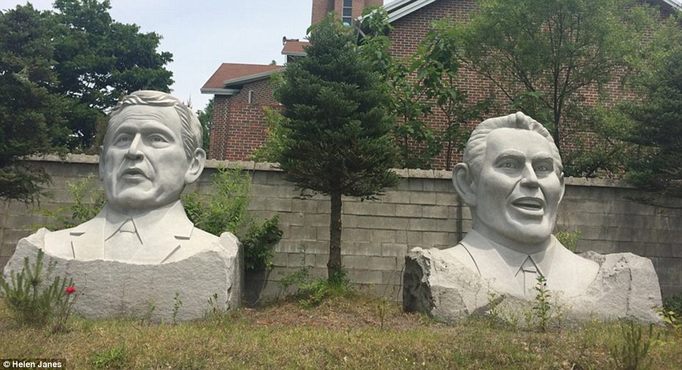 "The Great Stone Face Sculpture Park resides in a 20-acre garden on the grounds of a South Korean Mental Hospital"I find this disconcerting. Here is a statue of Bush with Blair.