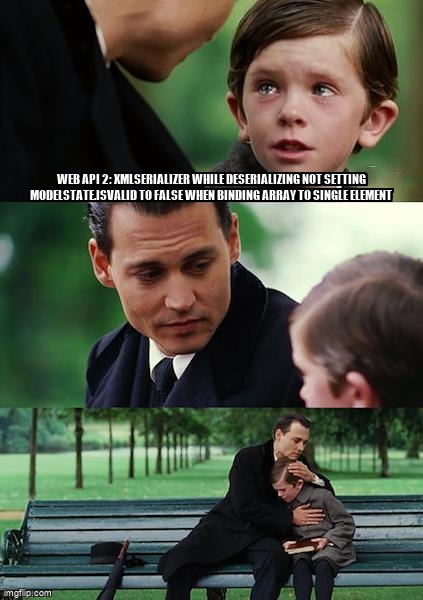 overflow_meme's tweet image. WEB API 2: XmlSerializer while deserializing not setting ModelState.IsValid to false when binding array to single element stackoverflow.com/questions/6174… #aspdotnetwebapi2 #webapi2 #csharp #xmlserializer