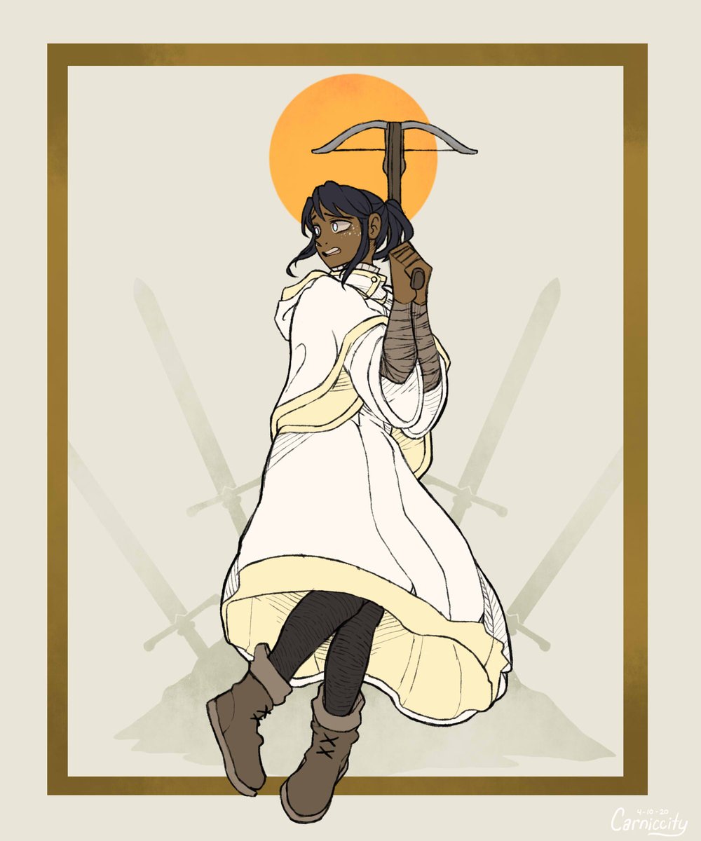 Carniccity's tweet photo. Hello peoples! Been dark but that's cause I've been playing the Descent into Avernus module by Wizards of the Coast. This is my character Soliel Baravough, who is definitely a cleric and totally not a sorcerer. #DnD #dnd5e #characterdesign https://t.co/3bZObIzADM