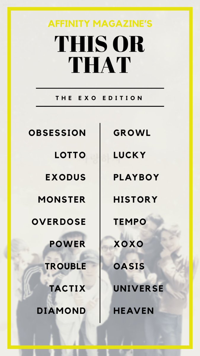 EXO’s  #EXOL were very fierce and lost by a very small margin, giving their absolute best. We saw you guys go hard in the last 24 hours, so we’re giving you a little game of ‘This or That’ so you can relax and have some fun. Tag us so we can see your results! 
