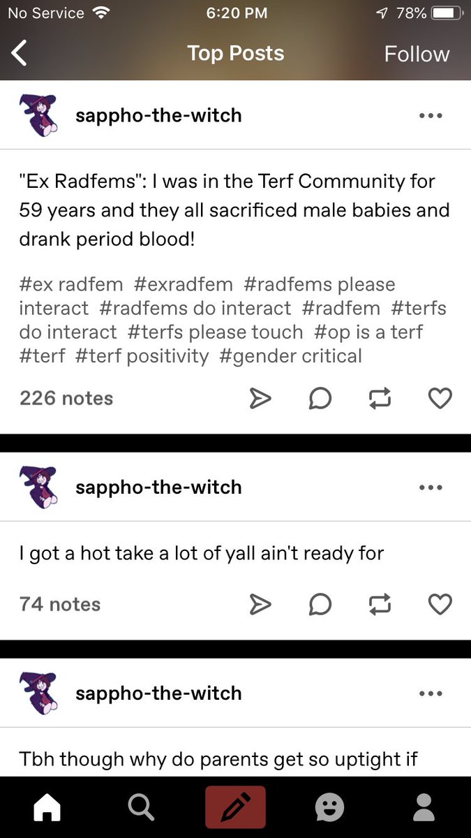 Here are a couple of examples of sappho-the-witch reblogging terf posts