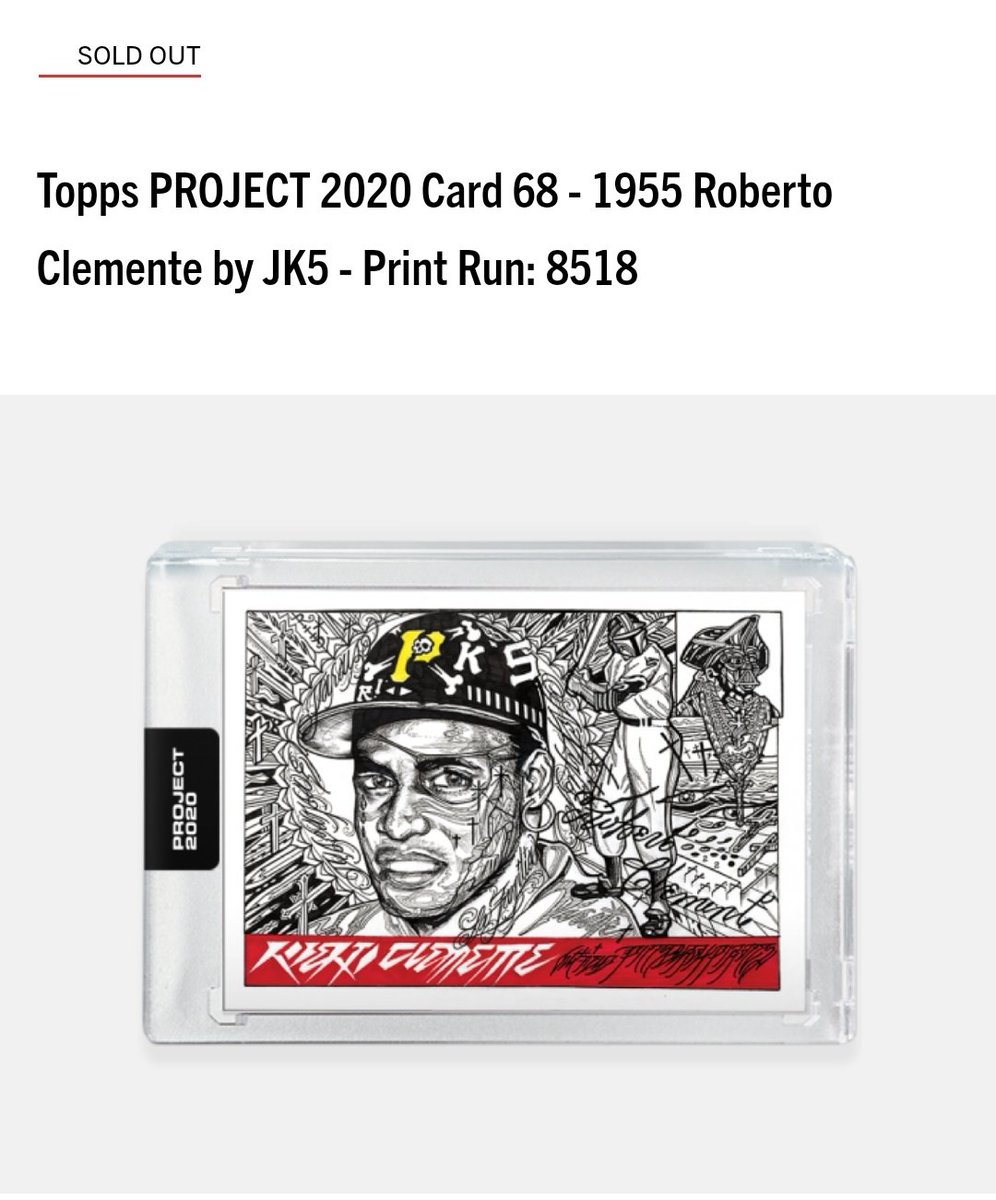 Print runs for Day 34 of  #ToppsProject2020#67 Nolan Ryan by Andrew Thiele - 7,383#68 Roberto Clemente by JK5 - 8,518