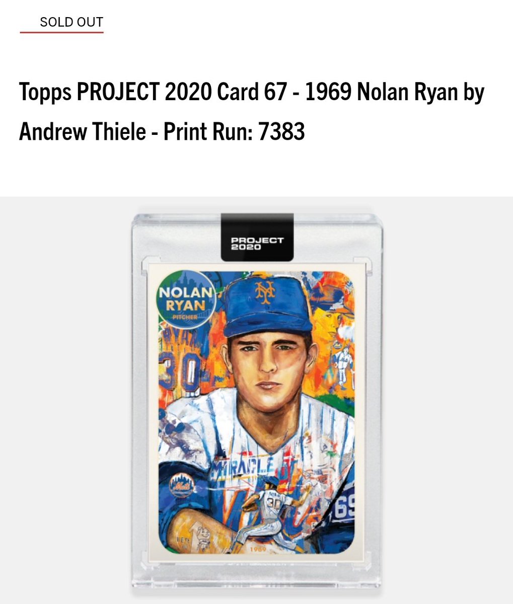 Print runs for Day 34 of  #ToppsProject2020#67 Nolan Ryan by Andrew Thiele - 7,383#68 Roberto Clemente by JK5 - 8,518