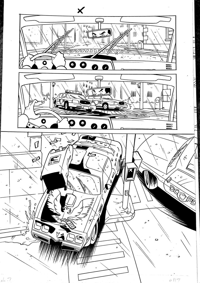 I was looking through old pages from Riding Shotgun that I did with @ActionNate in `06 and `08. Here's a fun sequence from volume 2 where Nate basically let me do whatever I wanted for about 15 pages (thread)